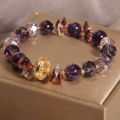 Bracelet de paix intérieure et de guérison en forme de citrouille, pierres de Bouddha, améthyste, cristal rouge et cristal blanc 