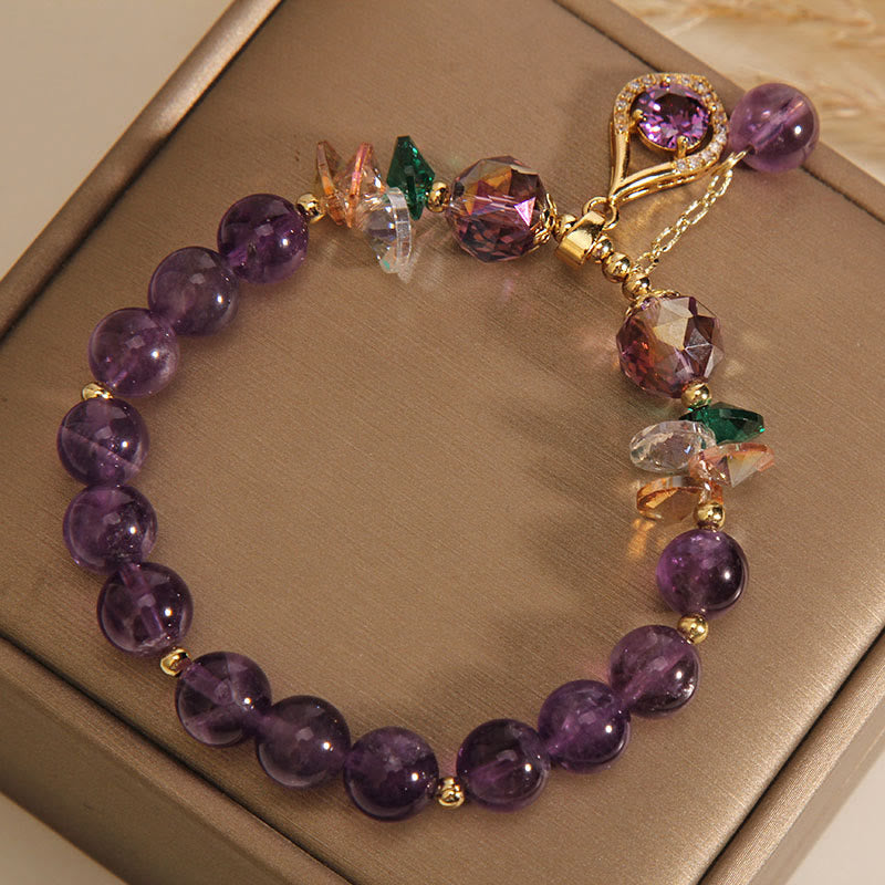 Buddha Stones Armband mit Amethyst, grünem Kristall, Citrin, weißem Kristall, spirituellem Bewusstsein 
