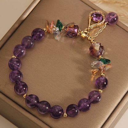 Buddha Stones Armband mit Amethyst, grünem Kristall, Citrin, weißem Kristall, spirituellem Bewusstsein 