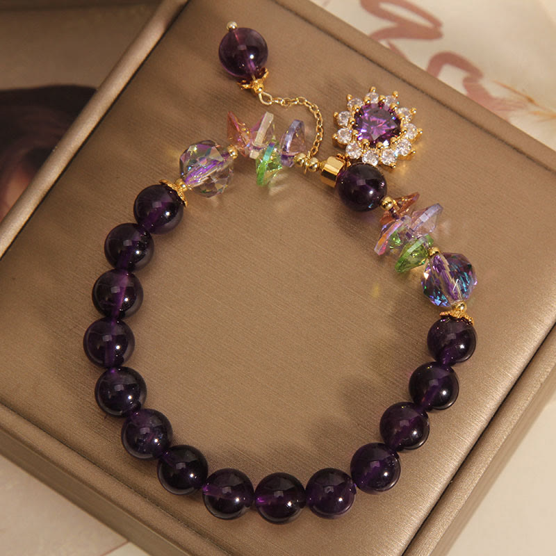 Buddha-Steine, Amethyst, grüner Kristall, Citrin, weißer Kristall, Sonnenblume, spirituelles Bewusstseinsarmband 
