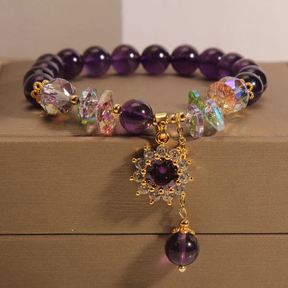 Buddha-Steine, Amethyst, grüner Kristall, Citrin, weißer Kristall, Sonnenblume, spirituelles Bewusstseinsarmband 