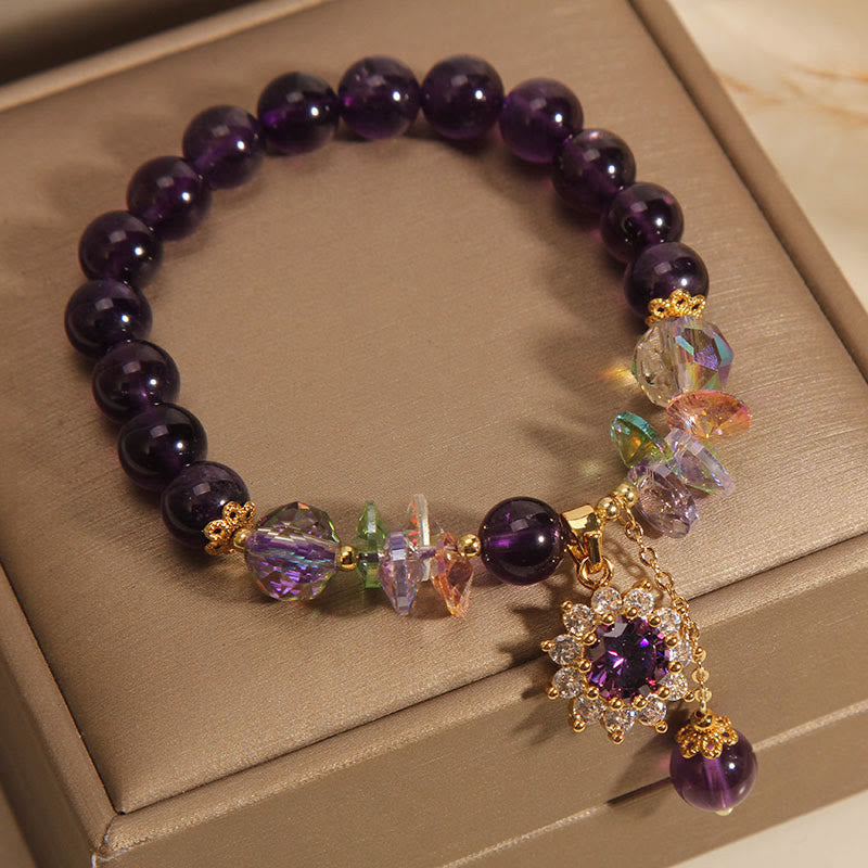 Buddha-Steine, Amethyst, grüner Kristall, Citrin, weißer Kristall, Sonnenblume, spirituelles Bewusstseinsarmband 