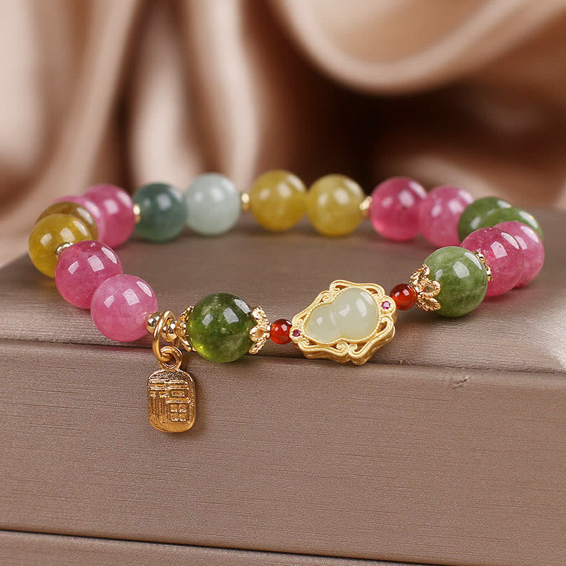 Buddha Stones Turmalin Fu Charakter Liebesarmband 