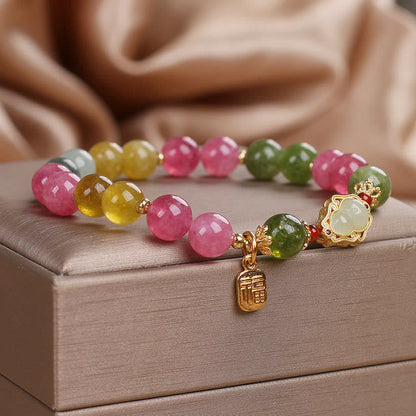 Buddha Stones Turmalin Fu Charakter Liebesarmband 