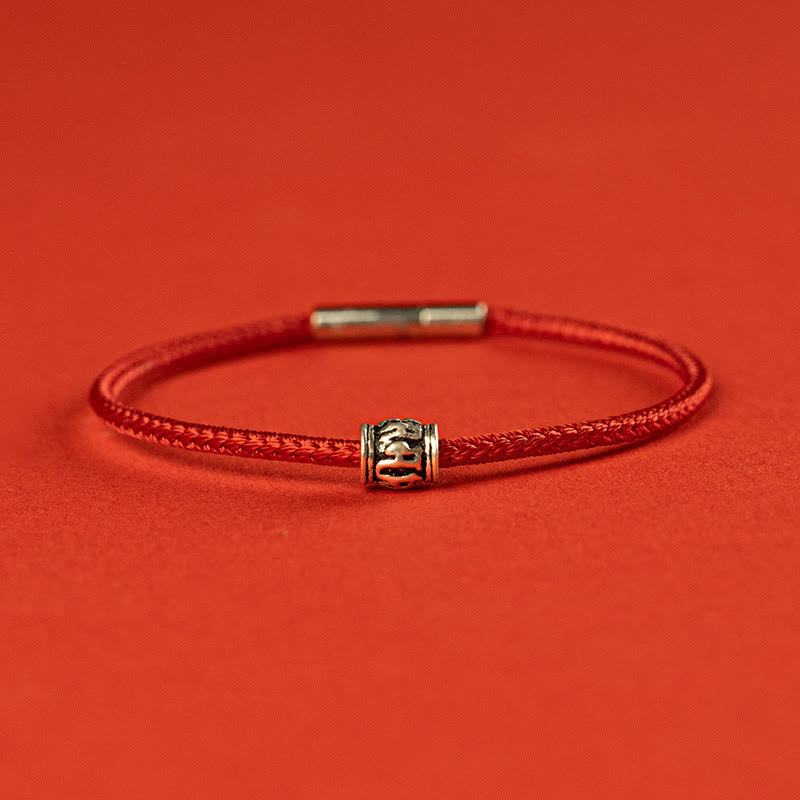 Bracelet de paix en argent sterling 925 avec six mots vrais et fil rouge et fil noir, pierres de Bouddha 