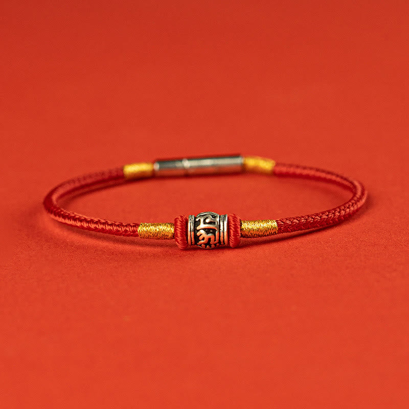 Bracelet de paix en argent sterling 925 avec six mots vrais et fil rouge et fil noir, pierres de Bouddha 