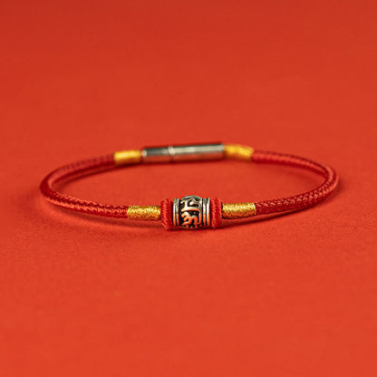 Bracelet de paix en argent sterling 925 avec six mots vrais et fil rouge et fil noir, pierres de Bouddha 
