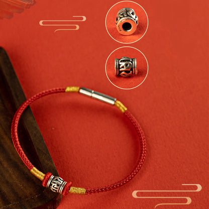 Bracelet de paix en argent sterling 925 avec six mots vrais et fil rouge et fil noir, pierres de Bouddha 