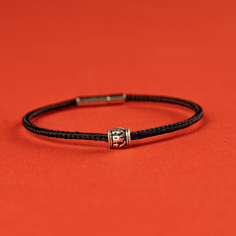 Bracelet de paix en argent sterling 925 avec six mots vrais et fil rouge et fil noir, pierres de Bouddha 