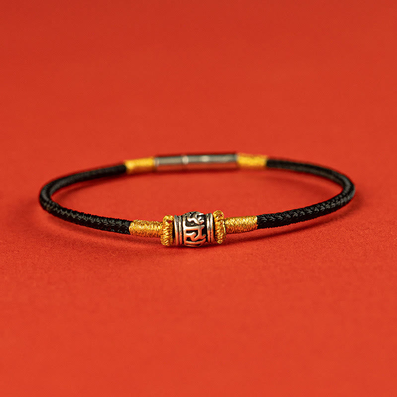 Bracelet de paix en argent sterling 925 avec six mots vrais et fil rouge et fil noir, pierres de Bouddha 