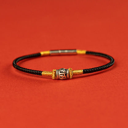 Bracelet de paix en argent sterling 925 avec six mots vrais et fil rouge et fil noir, pierres de Bouddha 