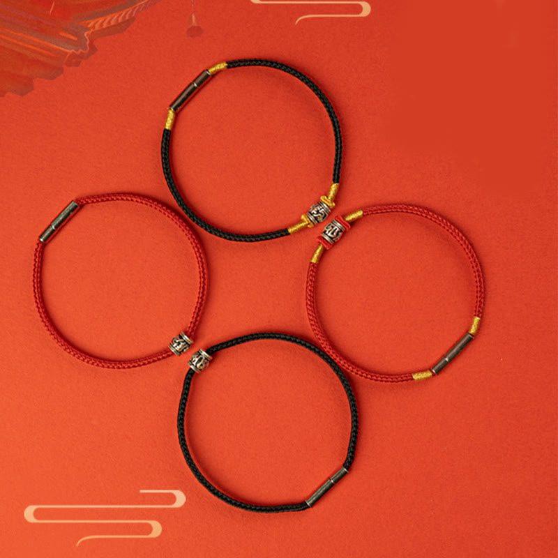 Bracelet de paix en argent sterling 925 avec six mots vrais et fil rouge et fil noir, pierres de Bouddha 