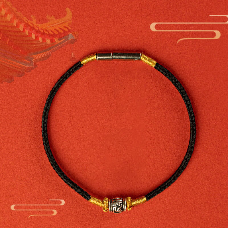 Bracelet de paix en argent sterling 925 avec six mots vrais et fil rouge et fil noir, pierres de Bouddha 