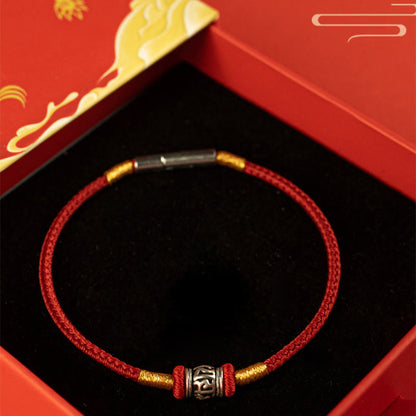 Bracelet de paix en argent sterling 925 avec six mots vrais et fil rouge et fil noir, pierres de Bouddha 