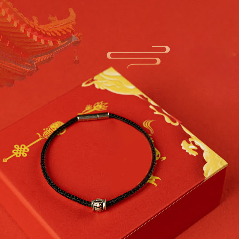 Bracelet de paix en argent sterling 925 avec six mots vrais et fil rouge et fil noir, pierres de Bouddha 