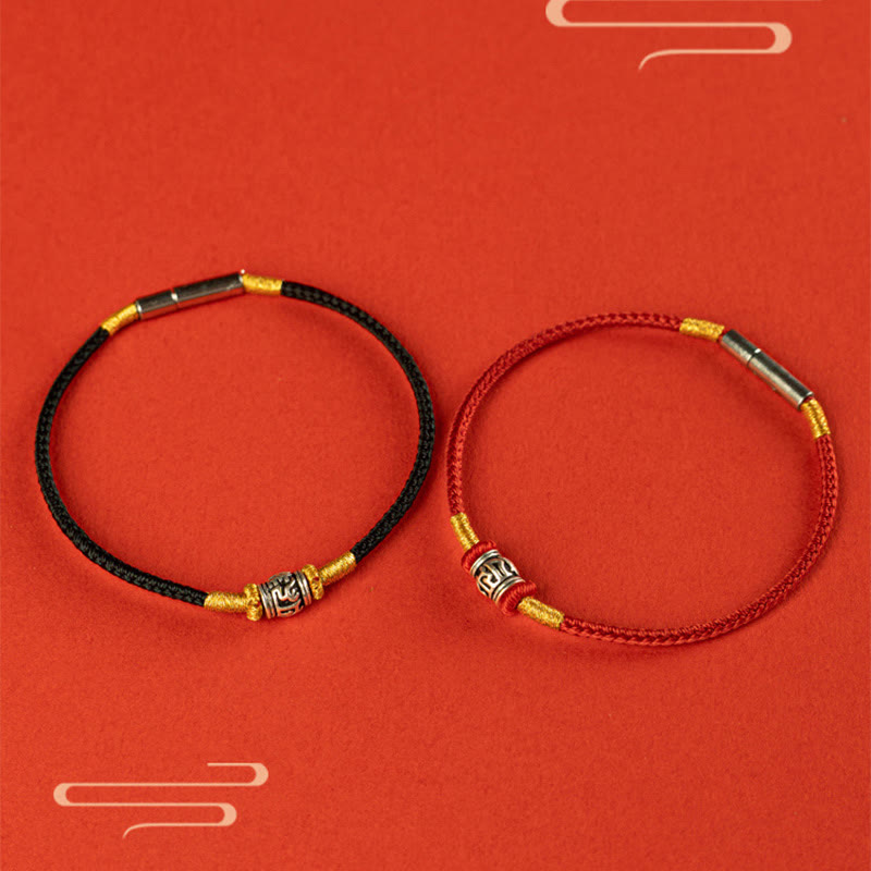 Bracelet de paix en argent sterling 925 avec six mots vrais et fil rouge et fil noir, pierres de Bouddha 