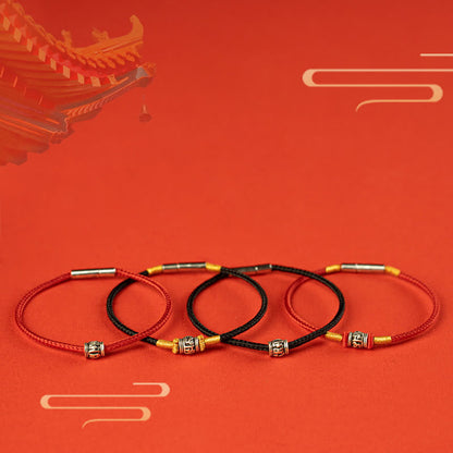Bracelet de paix en argent sterling 925 avec six mots vrais et fil rouge et fil noir, pierres de Bouddha 