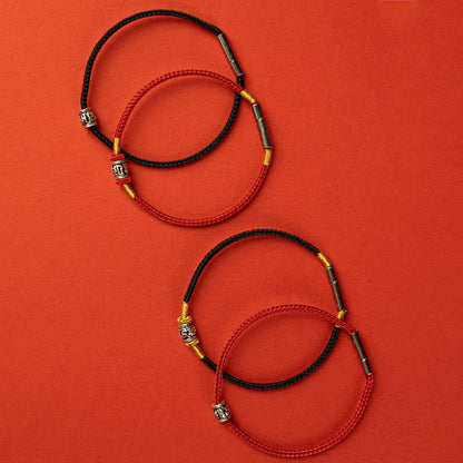 Bracelet de paix en argent sterling 925 avec six mots vrais et fil rouge et fil noir, pierres de Bouddha 