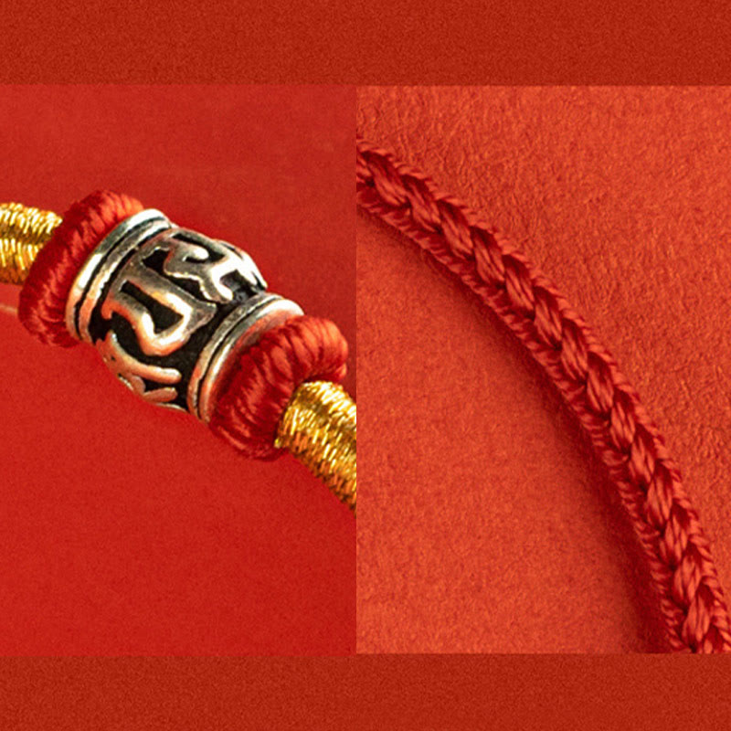 Bracelet de paix en argent sterling 925 avec six mots vrais et fil rouge et fil noir, pierres de Bouddha 