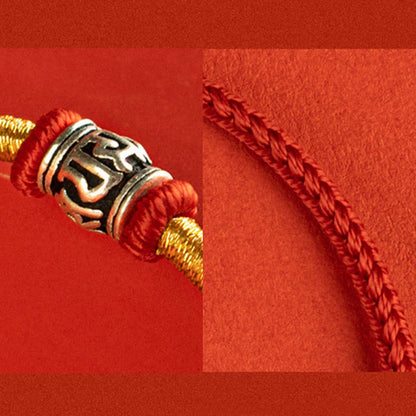 Bracelet de paix en argent sterling 925 avec six mots vrais et fil rouge et fil noir, pierres de Bouddha 