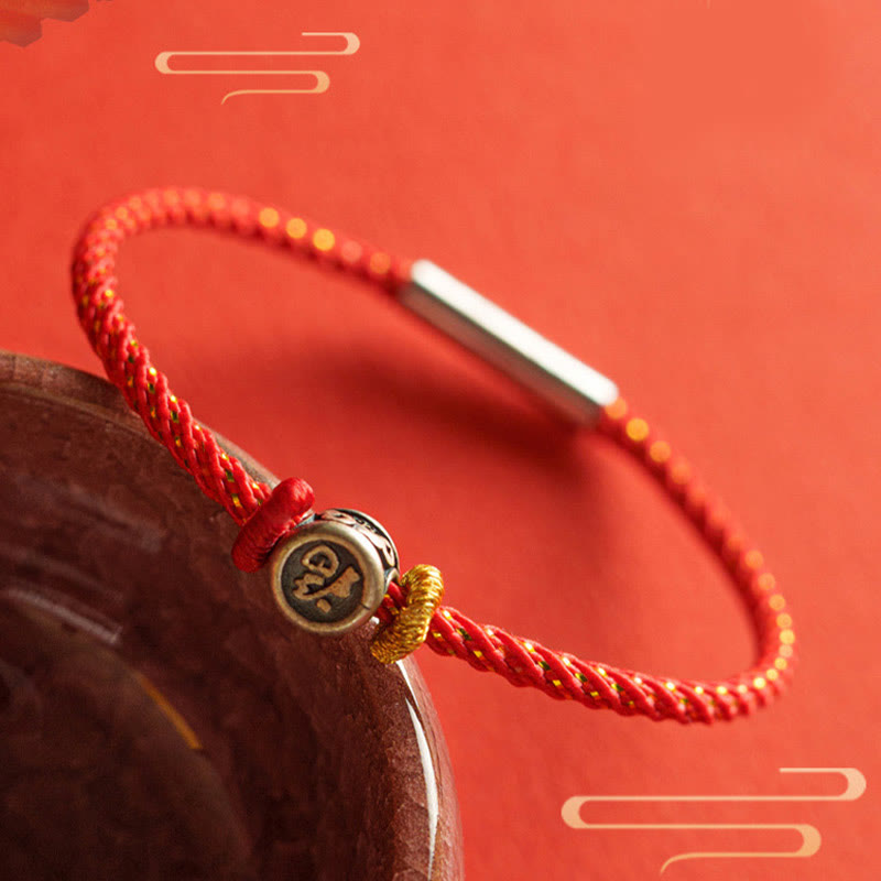 Buddha-Steine, geflochtene Schnur, 925 Sterling Silber, Fu-Charakter, Glaube-Armband 