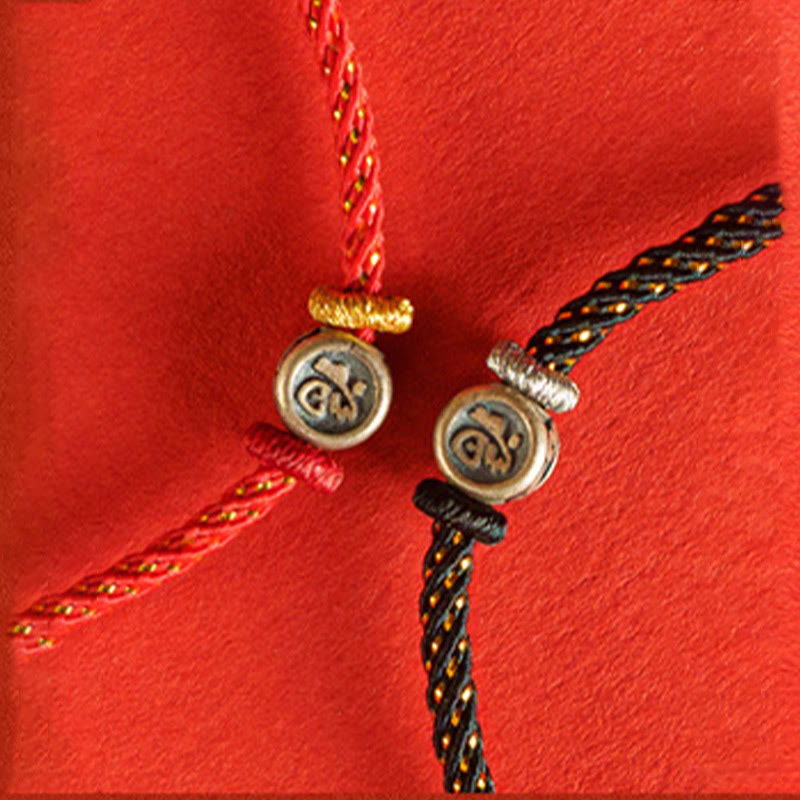 Buddha-Steine, geflochtene Schnur, 925 Sterling Silber, Fu-Charakter, Glaube-Armband 