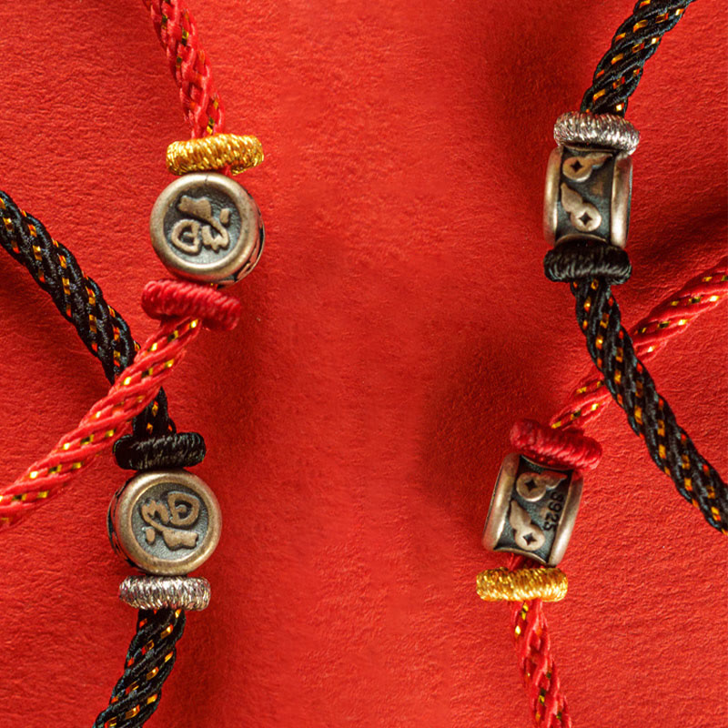 Buddha-Steine, geflochtene Schnur, 925 Sterling Silber, Fu-Charakter, Glaube-Armband 