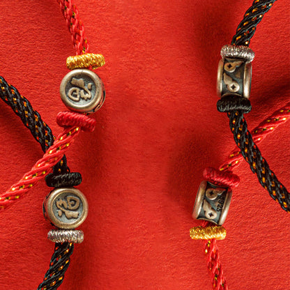 Buddha-Steine, geflochtene Schnur, 925 Sterling Silber, Fu-Charakter, Glaube-Armband 