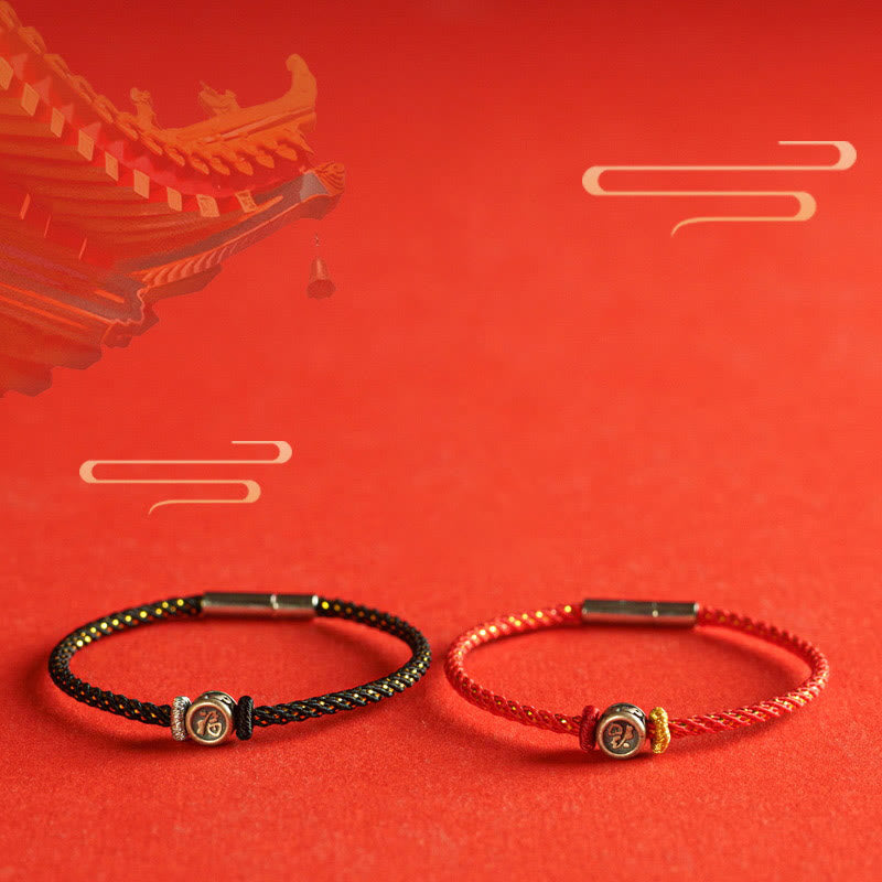Buddha-Steine, geflochtene Schnur, 925 Sterling Silber, Fu-Charakter, Glaube-Armband 