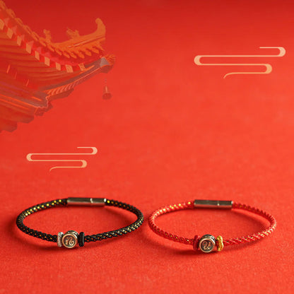 Buddha-Steine, geflochtene Schnur, 925 Sterling Silber, Fu-Charakter, Glaube-Armband 