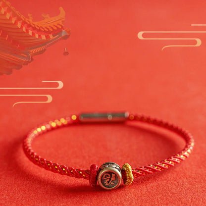Buddha-Steine, geflochtene Schnur, 925 Sterling Silber, Fu-Charakter, Glaube-Armband 