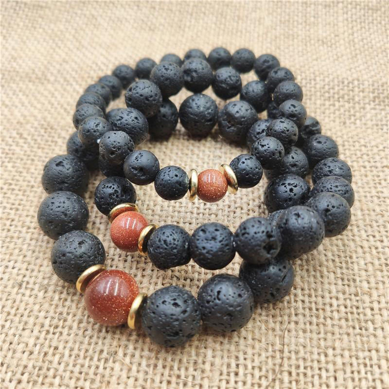 Buddha Stones Lava Rock Goldstone Blau Sandstein Heilung Armband 