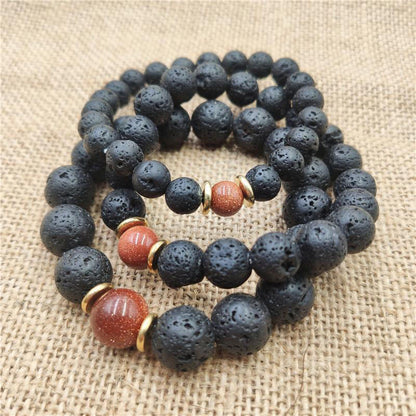 Buddha Stones Lava Rock Goldstone Blau Sandstein Heilung Armband 