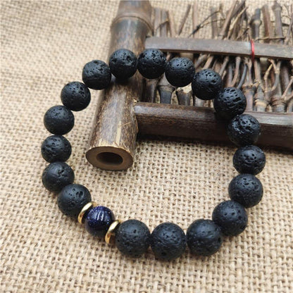 Buddha Stones Lava Rock Goldstone Blau Sandstein Heilung Armband 