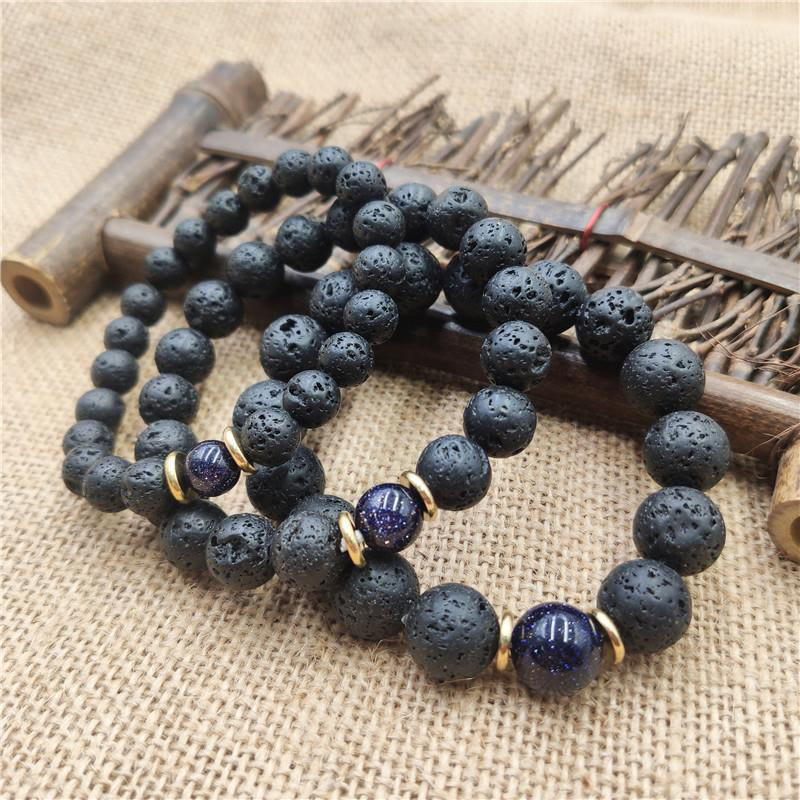 Buddha Stones Lava Rock Goldstone Blau Sandstein Heilung Armband 