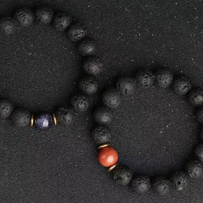 Buddha Stones Lava Rock Goldstone Blau Sandstein Heilung Armband 