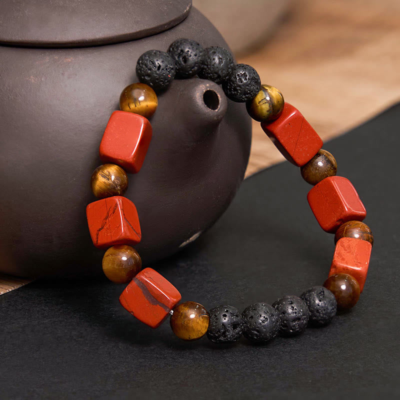 Bracelet de soutien en pierre de lave et améthyste cubique avec divers cristaux et pierres de Bouddha 