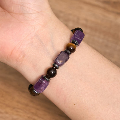 Bracelet de soutien en pierre de lave et améthyste cubique avec divers cristaux et pierres de Bouddha 