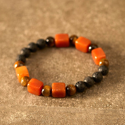 Bracelet de soutien en pierre de lave et améthyste cubique avec divers cristaux et pierres de Bouddha 