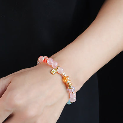 Buddha Stones Verschiedene Kristalle Rosa Kristall Amethyst Jahr der Schlange Glücksarmband 