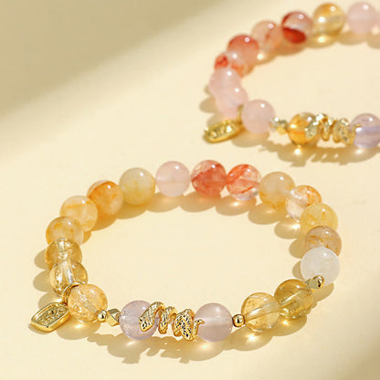 Buddha Stones Verschiedene Kristalle Rosa Kristall Amethyst Jahr der Schlange Glücksarmband 