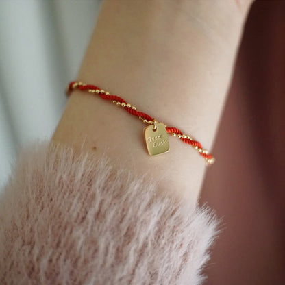 Buddha Stones Rote Schnur Vergoldetes Kupfer Glücks-Stärke-Armband 