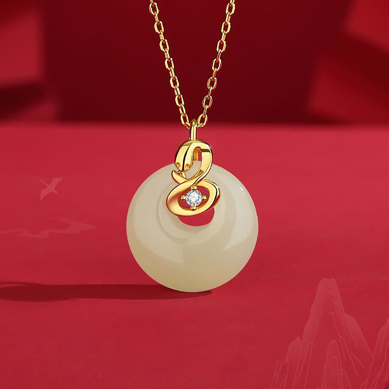Collier avec pendentif en argent sterling 925 et jade Hetian, symbole de la paix et de la bénédiction, année du serpent 