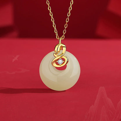 Collier avec pendentif en argent sterling 925 et jade Hetian, symbole de la paix et de la bénédiction, année du serpent 