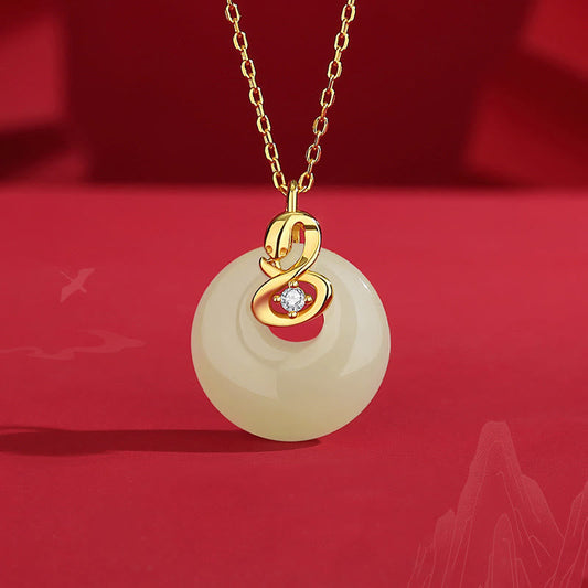 Collier avec pendentif en argent sterling 925 et jade Hetian, symbole de la paix et de la bénédiction, année du serpent 