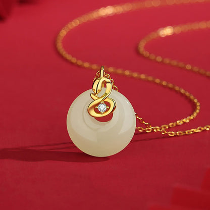 Collier avec pendentif en argent sterling 925 et jade Hetian, symbole de la paix et de la bénédiction, année du serpent 