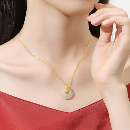 Collier avec pendentif en argent sterling 925 et jade Hetian, symbole de la paix et de la bénédiction, année du serpent 