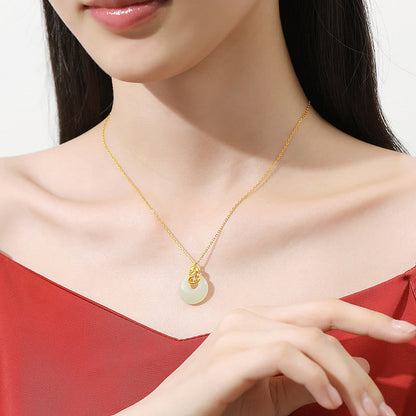 Collier avec pendentif en argent sterling 925 et jade Hetian, symbole de la paix et de la bénédiction, année du serpent 