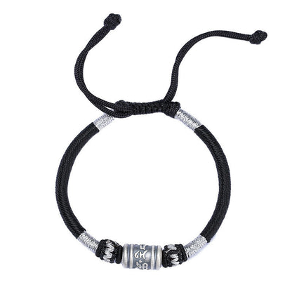 Buddha Stones Black String 999 Sterling Silver Six True Words Creativity Bracelet