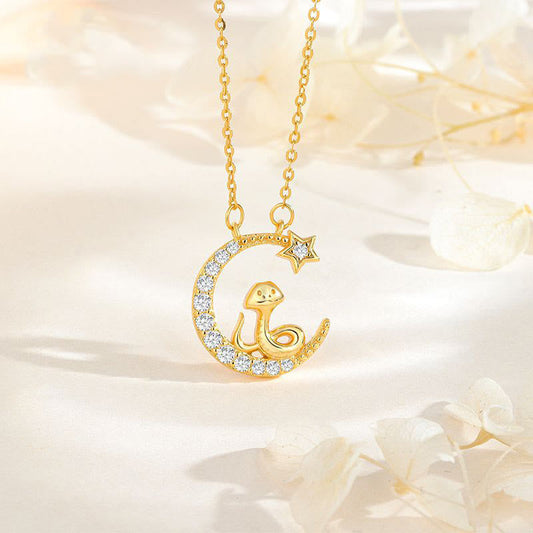 Collier pendentif en argent sterling 925 avec pierres de Bouddha et serpent lunaire, bénédiction de l'année du serpent 